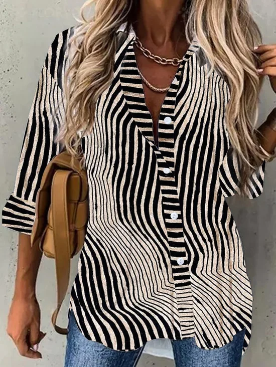 Abstract Striped Print Long Sleeve Casual Shirt