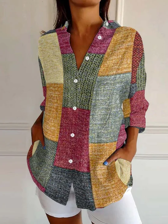 Shawl Collar Loose Contrast Stitching Street Shirt