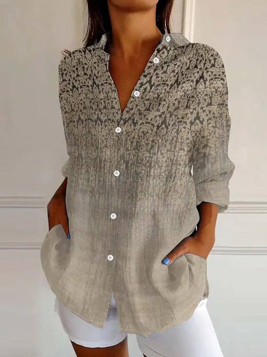 Casual Loose Shawl Collar Gradient Pattern Shirt