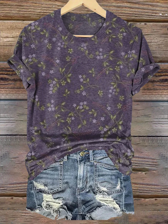 Women's vintage floral print casual long sleeve comfortable T-shirt