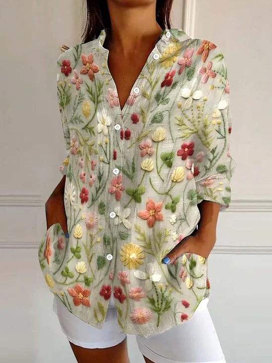 Embroidery Patterns Linen Blend Street Shirt