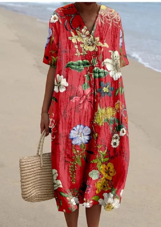 Vintage Cotton-Blend Ethnic Geometry Dress With No