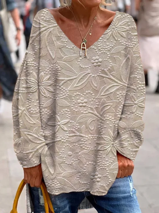 Women's Long Sleeve T-shirt Spring/Fall As Picture Floral Printing V Neck Daily Going Out Top