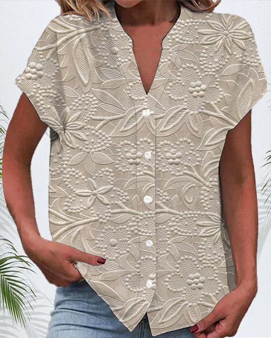 Women's Short Sleeve Shirt Summer As Picture Floral Printing V Neck Daily Going Out Casual Top