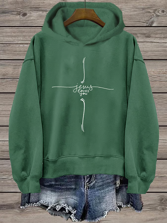 Women's Jesus Loves You Faith  Printed Hooded Sweatshirt