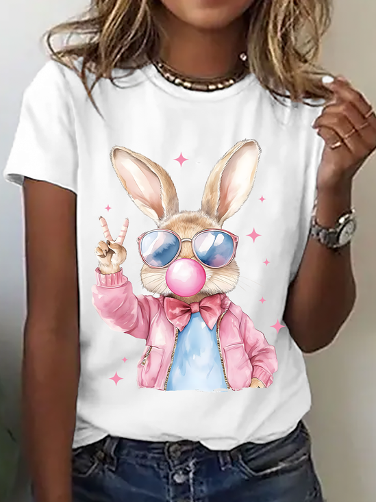 Retro Easter Bunny Blowing Bubble Cotton T-Shirt