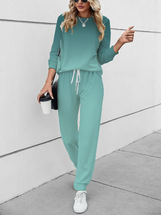 Women's Printing Ombre Daily Going Out Two-Piece Set Green Casual Spring/Fall Top With Pants Matching Set