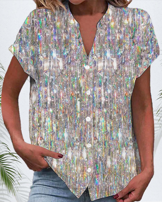 Women's Short Sleeve Shirt Summer As Picture Geometric Printing V Neck Daily Going Out Casual Top