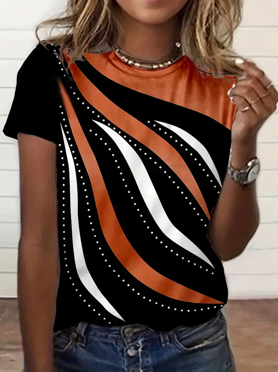 Women's Geometric Print Round Neck Short Sleeve T-Shirt