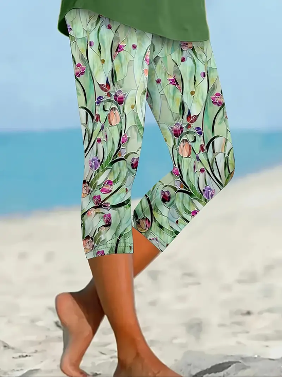 Women's Floral Spring Print Casual Leggings