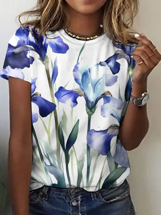 Floral Casual Regular Fit Crew Neck T-Shirt