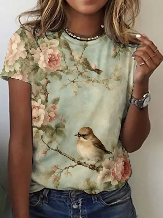 Casual Floral Crew Neck T-Shirt