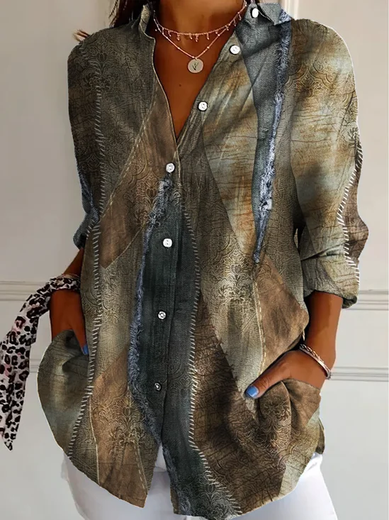 Abstract geometric patchwork long sleeve shirt