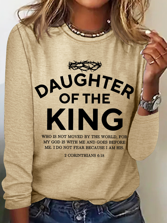 Religious Shirt Christian Clothing Bible Verse Tee Daughter Of The King Casual Long Sleeve Shirt