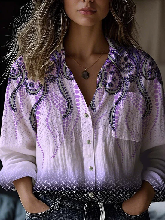 Paisley Loose Vintage Shirt Collar Shirt
