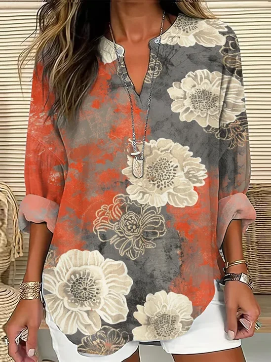 Simple Cotton-Blend Floral Shirt
