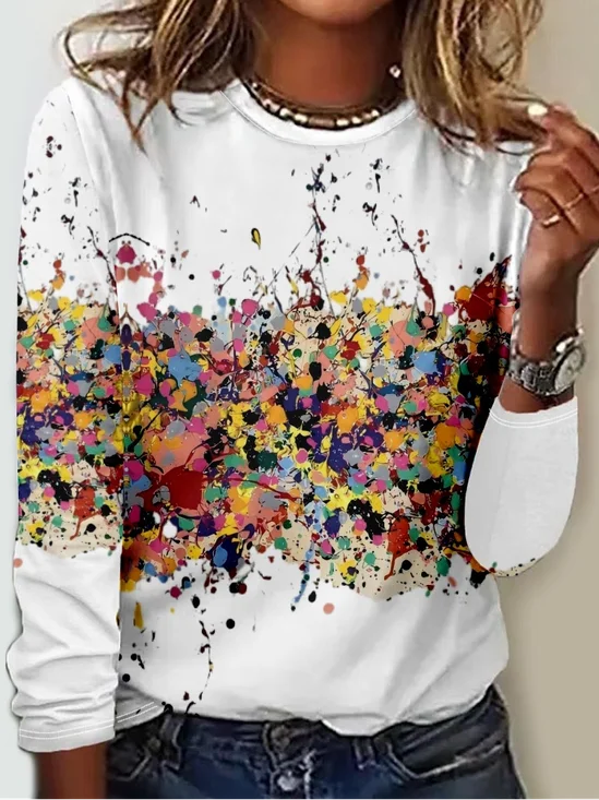 Multicolor Block Crew Neck Loose Casual T-Shirt