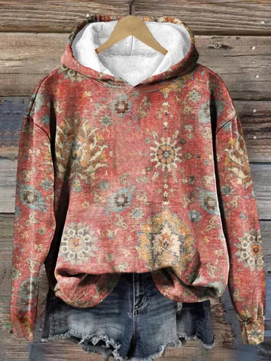 Women's Retro Ethnic Pattern Print Casual Hoodie
