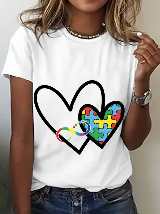 Autism Awareness Heart Cotton T-Shirt