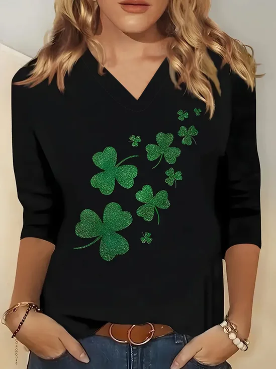 Women's Shamrock St. Patrick's Day Casual Long Sleeve Crew Neck T-Shirt