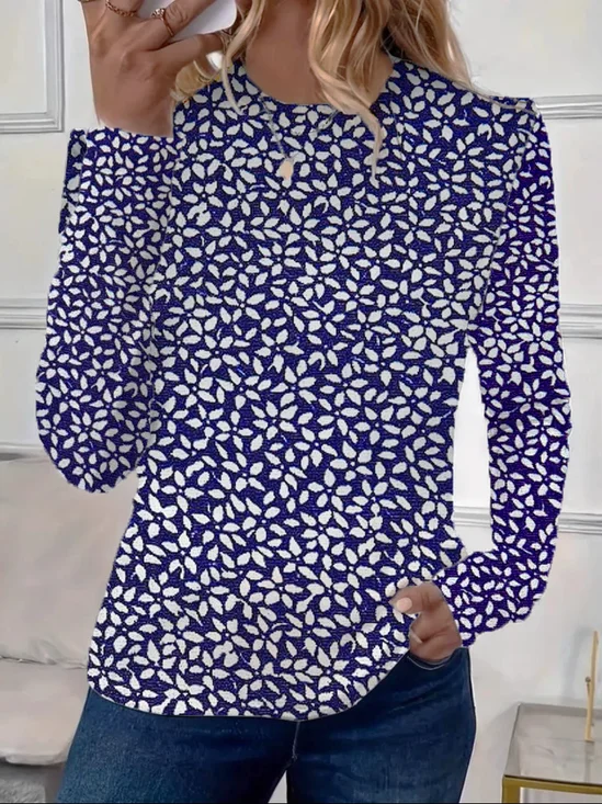 Women's Floral Spring Print Casual Round Neck Long Sleeve T-Shirt