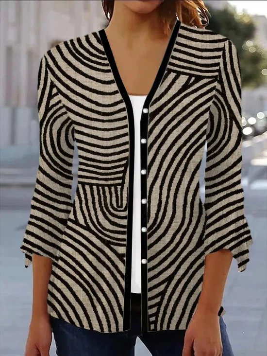Geometric Print Casual Long Sleeve Shawl Jacket