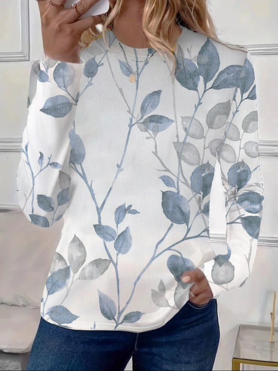 Women's Floral Spring Print Casual Round Neck Long Sleeve T-Shirt