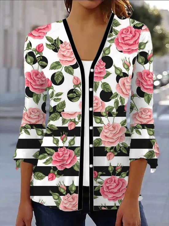 Floral Print Long Sleeve Shawl Jacket