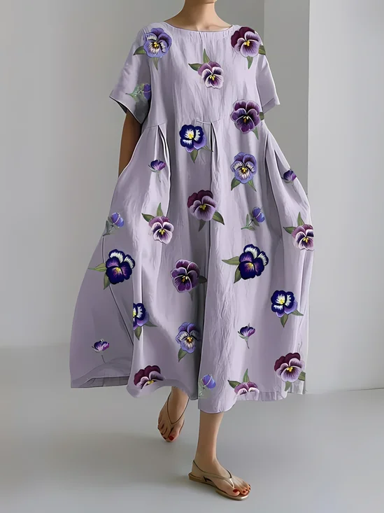 Women's Artistic Floral Print Vintage Casual Dress