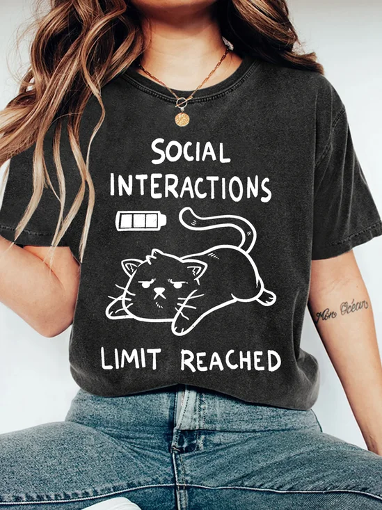 Social Interactions Limit Reached Print Wash T-Shirt