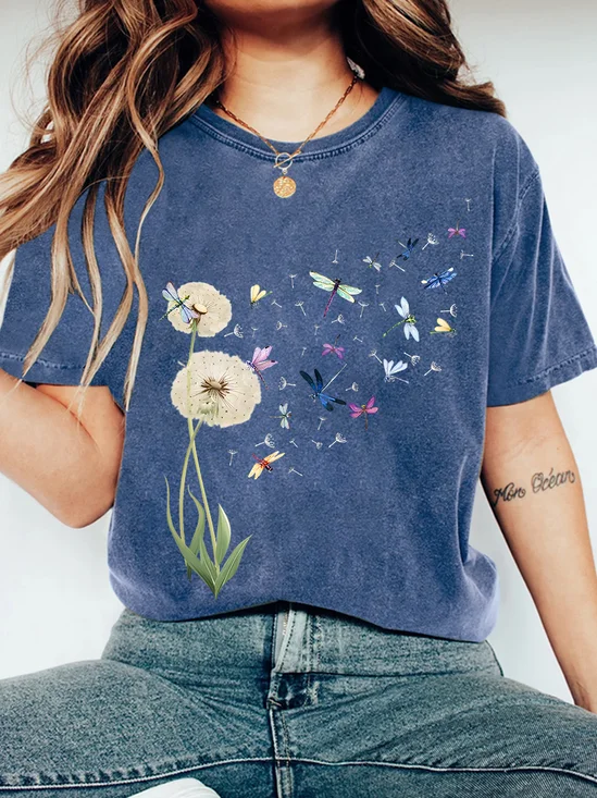 Dandelion Dragonfly Print Wash T-Shirt