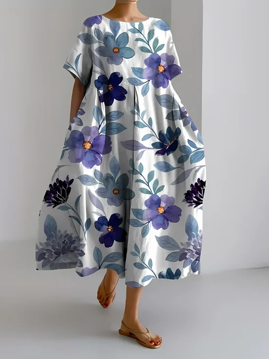 Women's Artistic Floral Print Vintage Casual Dress