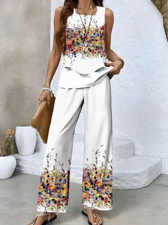 Flowers jacket and trouser suit Two-piece
