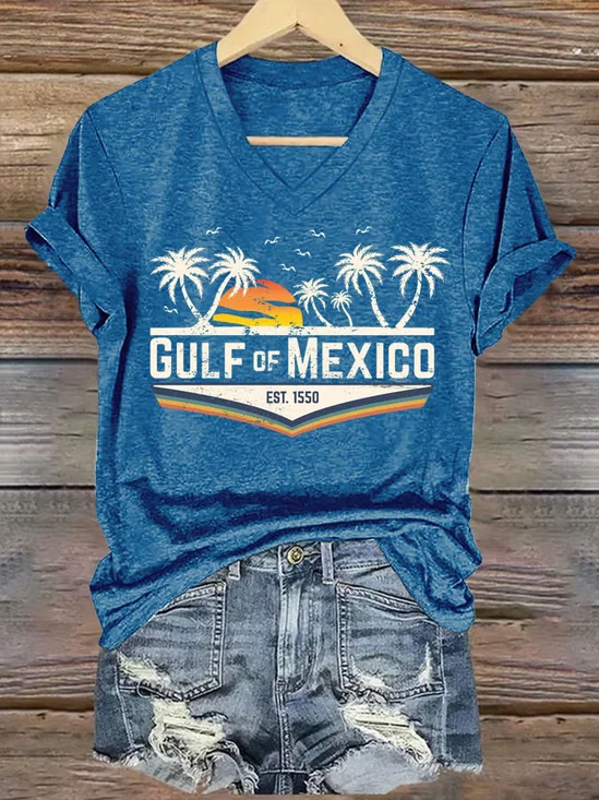 Women's Gulf Of Mexico Printed V Neck T-Shirt