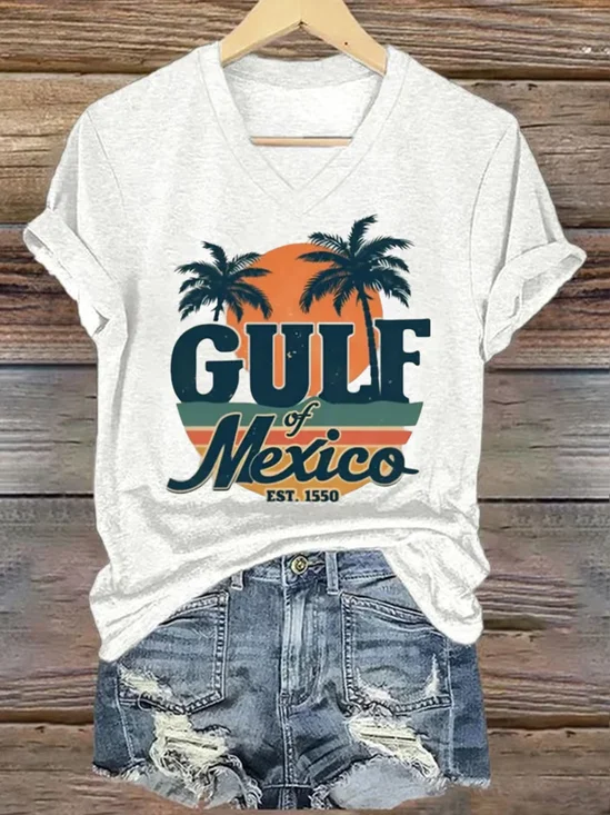 Women's Gulf Of Mexico Print V Neck T-Shirt