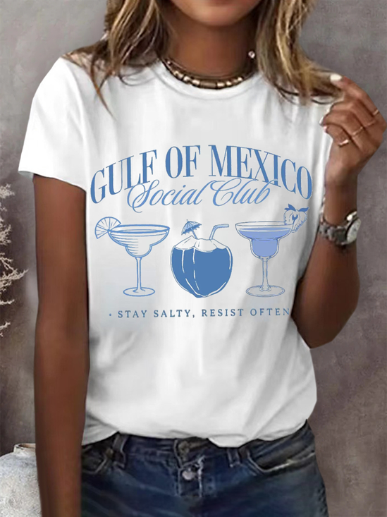 Women's Gulf Of Mexico Print Round Neck T-Shirt