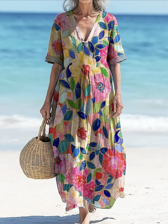 Cotton Casual Floral Dress With No Belt