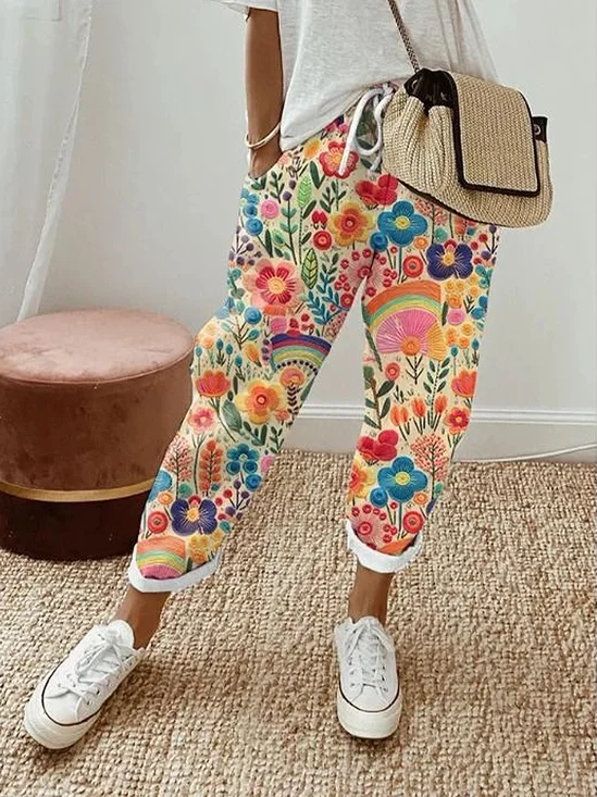 Women's  H-Line Straight Pants Daily Going Out Pants As Picture Casual Printing Floral Spring/Fall Pants