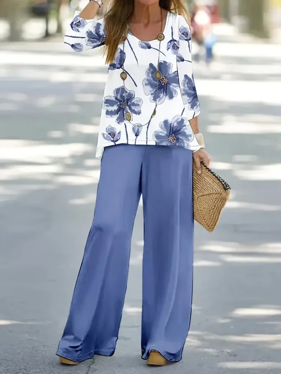 Women's Floral Print Casual Two-Piece Suit