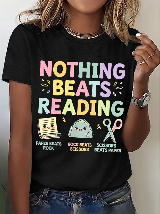Women's Nothing Beats Reading Librarian Book Bookworm Casual Cotton T-Shirt