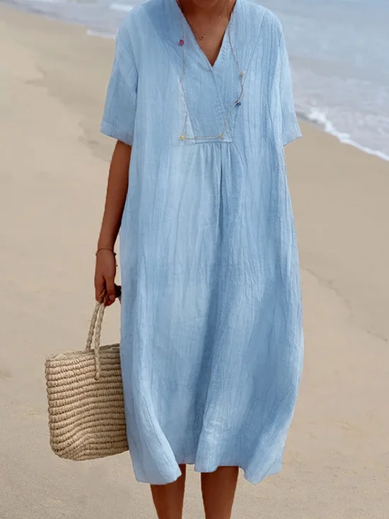 Vintage Plain Loose Dress With No