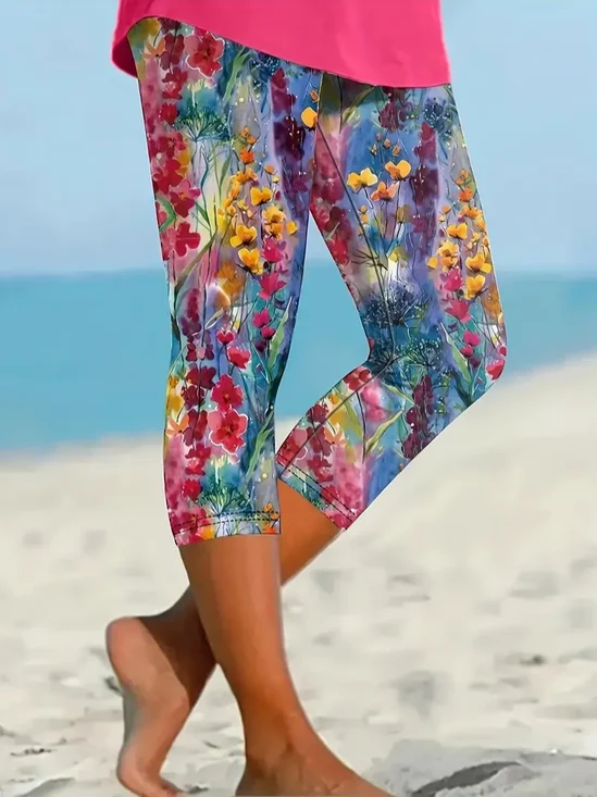 Women's Floral Spring Print Casual Leggings