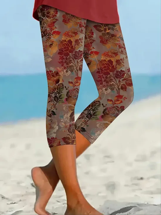 Women's Floral Spring Print Casual Leggings