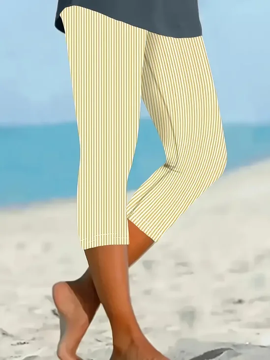 Women's Striped Spring Print Casual Leggings