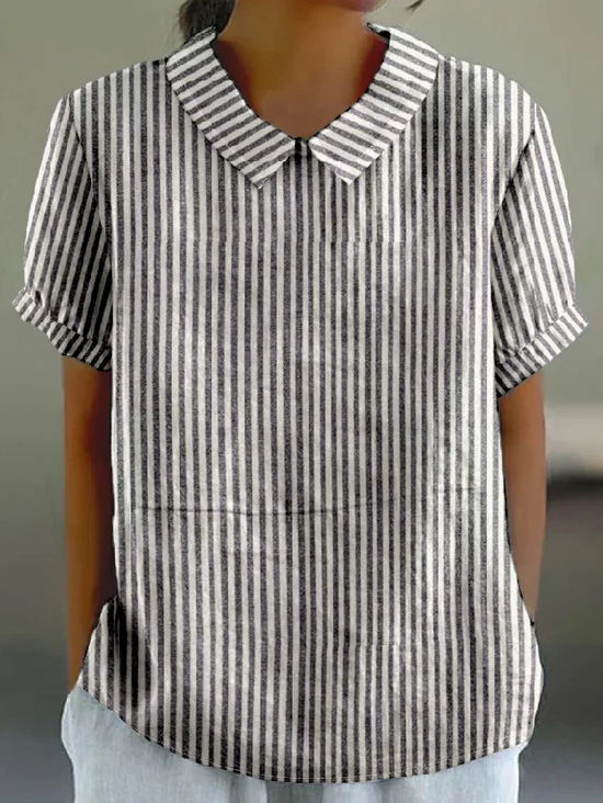 Shawl Collar Vintage Striped T-Shirt
