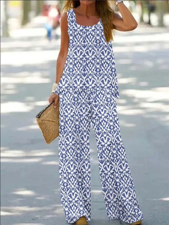 Crew Neck Regular Fit Casual 3D Printing Two-Piece Set With No