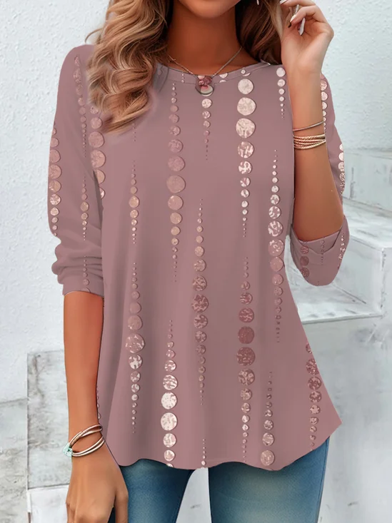 Women's Abstract Stripe Spring Print Casual Round Neck Long Sleeve Tunic T-Shirt