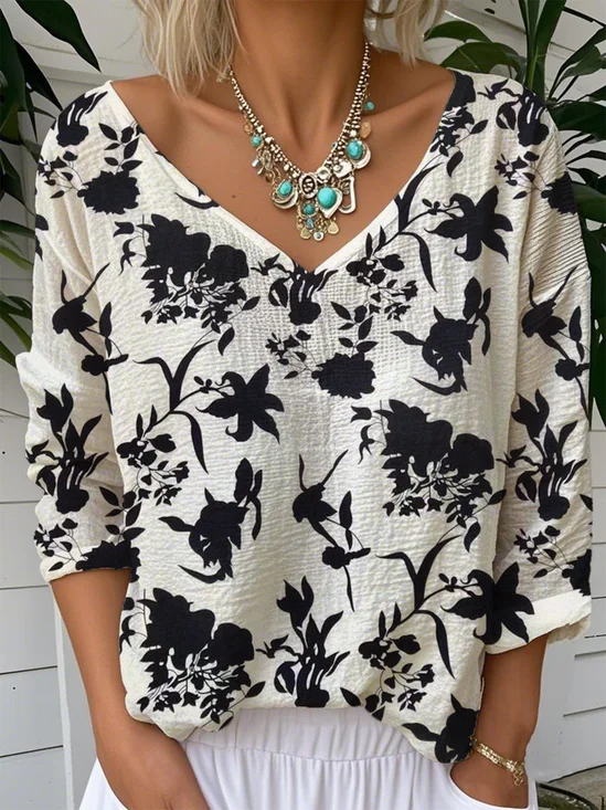 Casual Jersey Loose V Neck T-Shirt