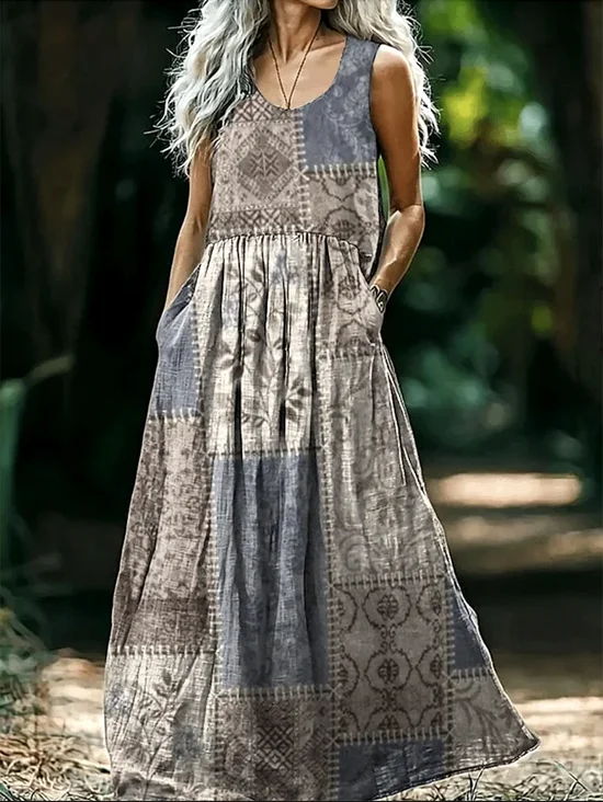Casual Crew Neck Geometric Dress With No Belt