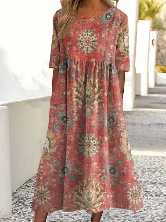 Women's Short Sleeve Summer As Picture Floral Printing Crew Neck Daily Going Out Casual Maxi H-Line Shift Dress Dress